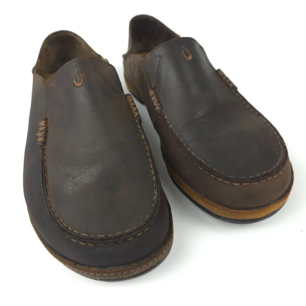 OLUKAI Moloa Leather Slip On Shoes Beachy Boho Coastal Hawaiian VSCO Casual 10.5